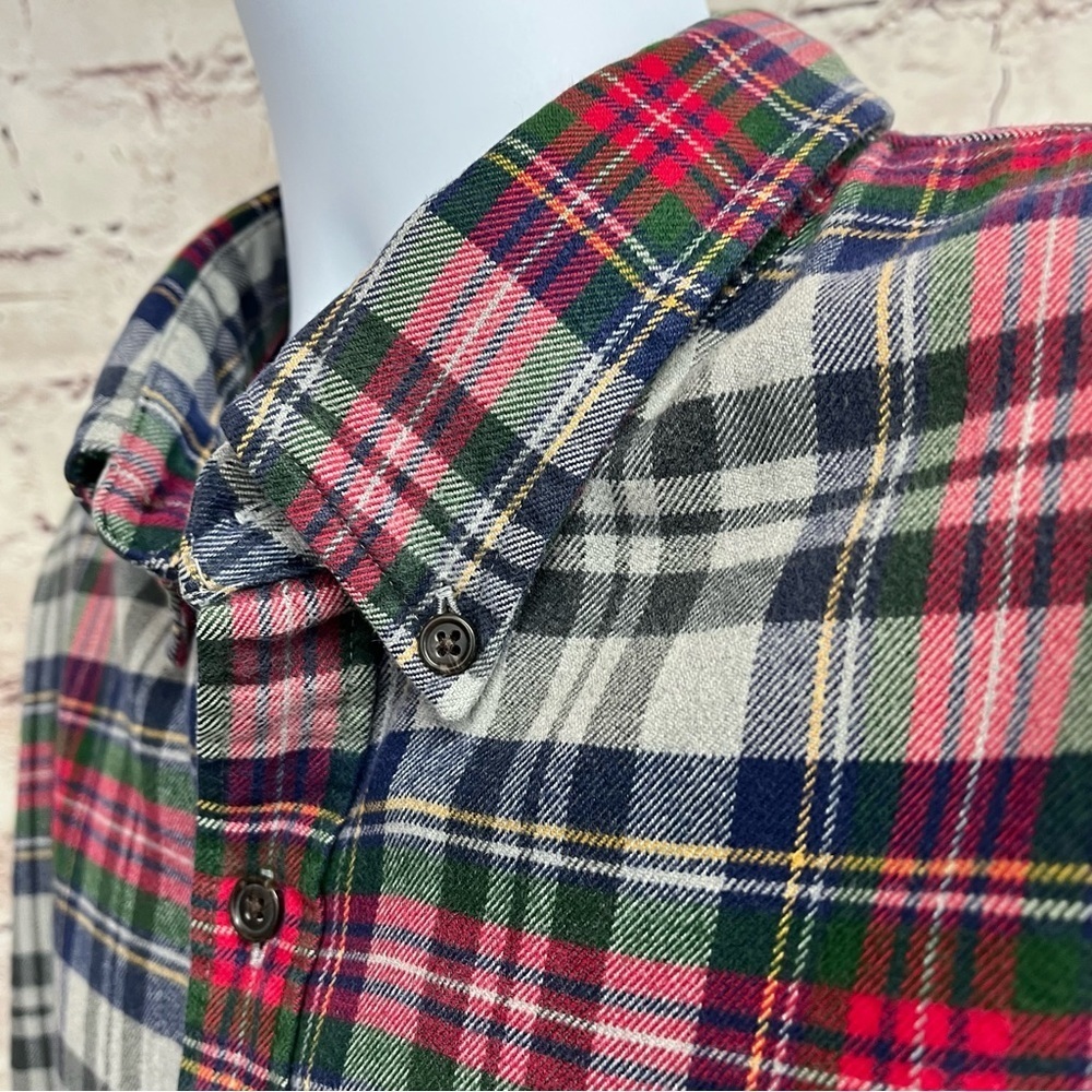 Lands End Gray Check Flannel Button Front Long Sleeve Shirt - Picture 3 of 9